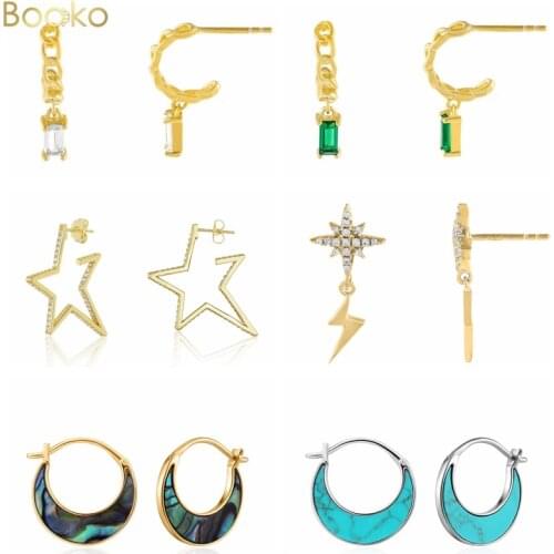 BOAKO 925 Sterling Silver French C-shape Small Stud Earrings for Women Gold Silver Color Girls Party Fashion Earrings Jewelry