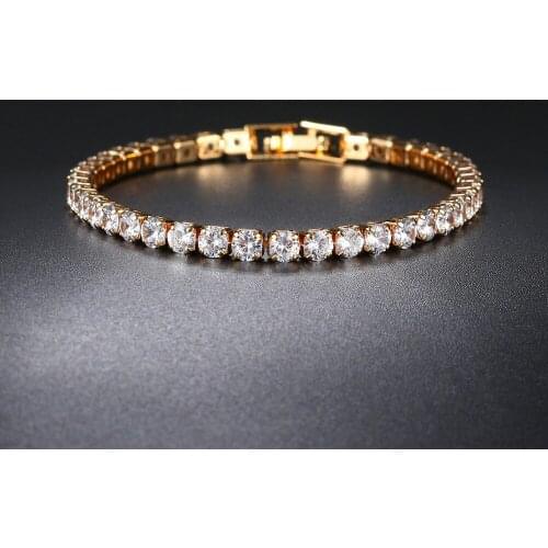 Womens Fashion Simple Gold Plated Chain Bracelet Iced Out White Zircon Bracelet for Women Hip Hop Jewelry Party Bracelet Gifts