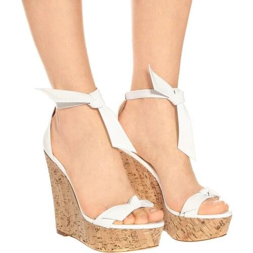 2021 Summer Wedges Sandals Bowknot Lace-up Wood Heels Platform Womens Shoes High Heels Sandalias Mujer Wedge Shoes Woman Pumps