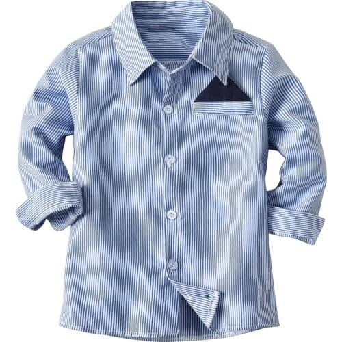 100% Solid Kids Shirts 2-7 Years Striped Children Boys Shirts Cotton Clothing Long Sleeve Shirts Wear At School Tee Tops Clothes