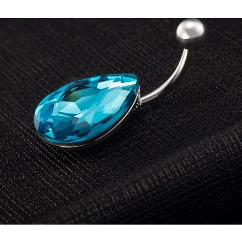 2018 Fashion blue Water Drop Zircon Navel Piercing Stainless Steel Belly Button Rings Body Jewelry for Women Surgical steel
