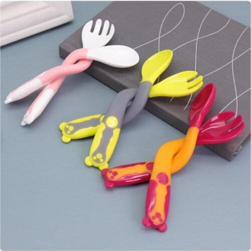 360 Degree Bending Fork Spoon For Baby Feeding Edible Grade TPE Fork&Spoon Baby Dishes Fork And Spoon