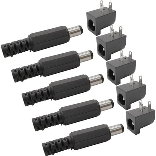 50Pairs DC005 5.5x2.1mm DC Power Socket PCB Mount Round The Needle 5.5*2.1 DC Power Wire Terminals Male Plug Connector