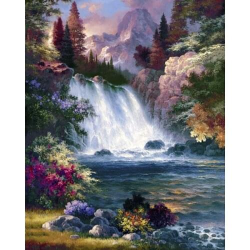 DIY 5D Full Diamond Painting Cross Stitch Landscape Waterfall Round Drill Embroider Kits Rhinestones Mosaic Home Decor