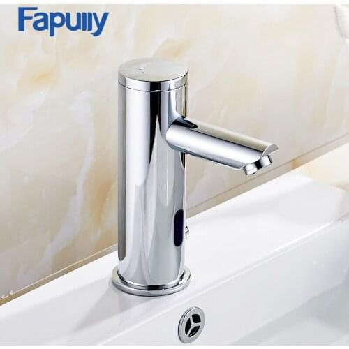 Fapully Automatic Inflrared Sensor Hand Touch Tap Hot Cold bathroom Sink Faucet Chrome Polished Bathroom Sensor Faucet Mixer 132