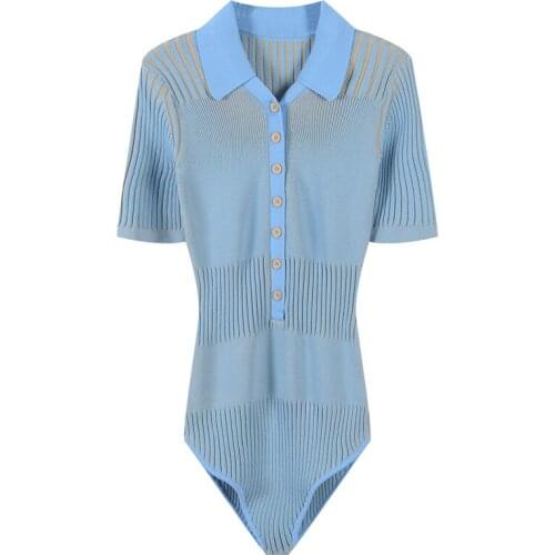 Korean Sexy Blue Band Bodysuit Elegant Short Sleeve Party Bodysuit Office Summer Romper Bodysuit Ladies Top Shirt Beach Playsuit