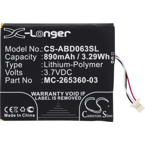 CS 890mAh/3.29Wh battery for Amazon kindle 499,558,7,Kindle 7th Generation,8,8th Generation,X,SY69JL,WP63GW