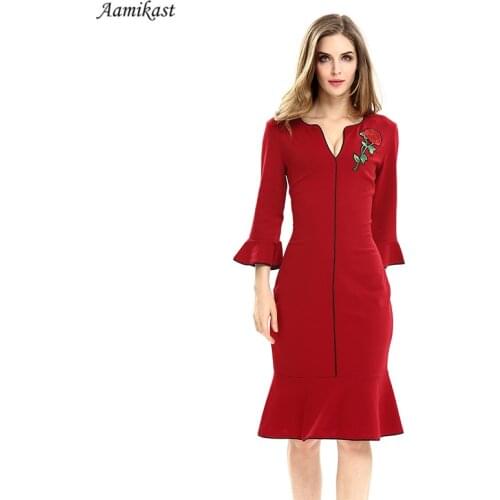 Elegant Spring Autumn Dress Women Vintage Ruffles V-Neck Daily Office Ladies Pencil Dress Sexy Party Dresses Vestido De Festa s