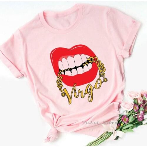 Lips Biting Virgo Zodiac Graphic Print T Shirt Women Summer Fashion Tops Sexy Tshirt Femme Makeup Sexy T-Shirt Female