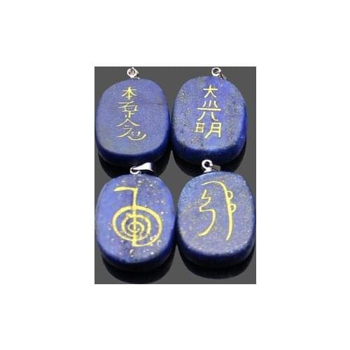 Hot Sale Reiki Natural Stones Necklace Lapis Lazuli Symbol Carving Energy Amulet Quartz Crystal Pendant Chakra Charm Yewelry
