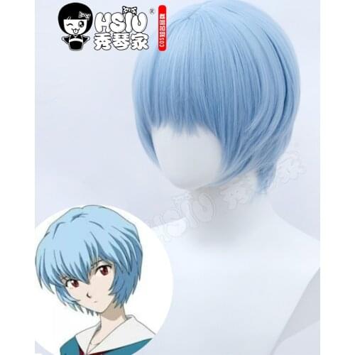 「HSIU Brand」EVA Ayanami Rei Cosplay Wig Light Blue Short Hair Heat Fiber synthetic wig + Free brand wig net