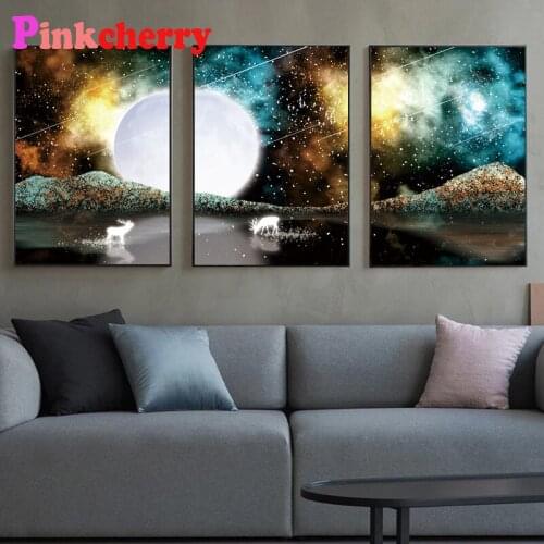 Full Square round drills 5d 3 panel Diamond painting Planet Natural Landscape diamond mosaic Embroidery rhinestone gift