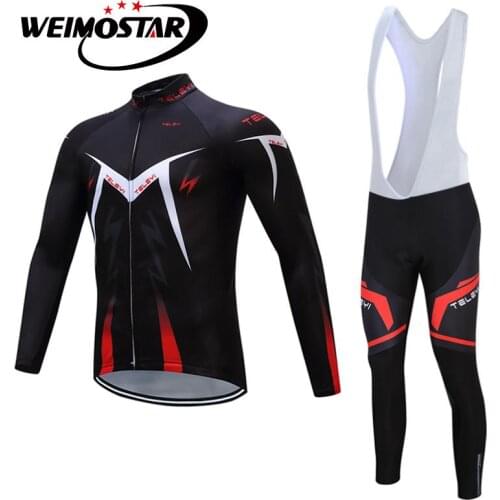 TELEYI Men Long Sleeve Cycling Jersey MTB Bicycle Clothing Sets Quick Dry Ropa Ciclismo Bike Jersey Long Bib Pants Pad Sets