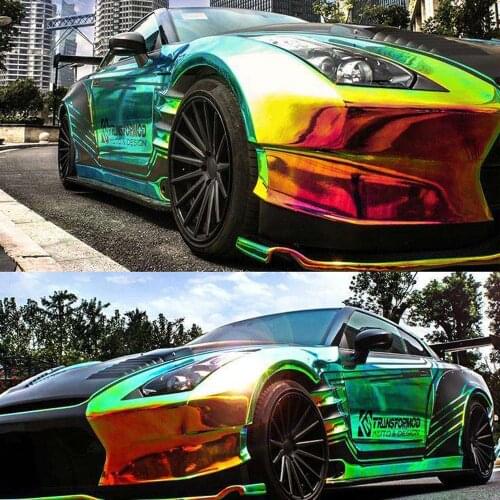 Metallic Laser Holographic Chameleon Green Car Interior Vinyl Wrap Film Tint Tinting Motorbike Decals Sheet Roll 135cmX160cm