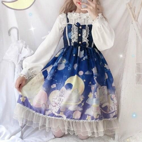 Cute Lolita Dress Women Straped Dresses Sweet Soft Kawaii Girls Bow Lace Lolita Princess Dress Vestido Girls Dresses AFC466