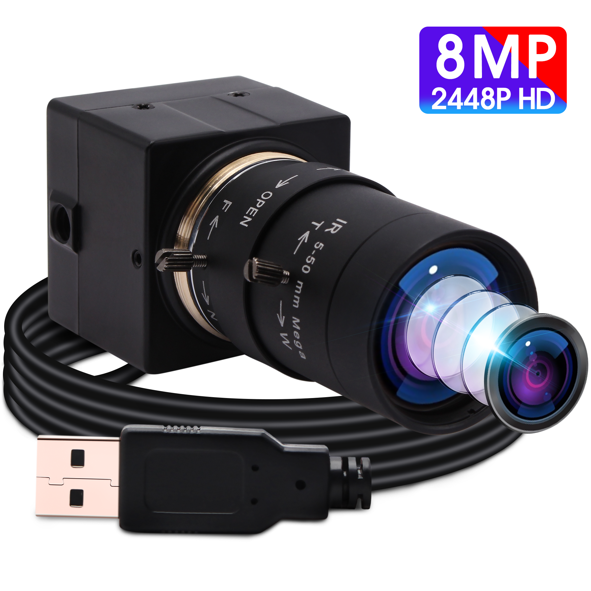 ELP 8MP 3264X2448 Sony IMX179 CCTV USB Webcam 5-50mm Varifocal CS lens Hd USB Industrial Case Inside Surveillance USB Camera