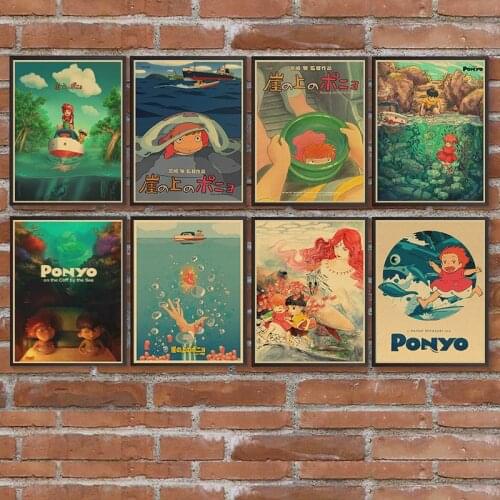 Miyazaki Ponyo On The Cliff Kraft paper Poster Home Decal Painting Wall Sticker for Coffee House Decor