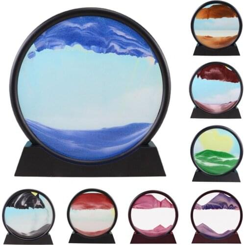 Sea Mountain Pattern Ornamental 3D Moving Sand Art Picture Round Dynamic Sand Picture Widely Applied for Gifts