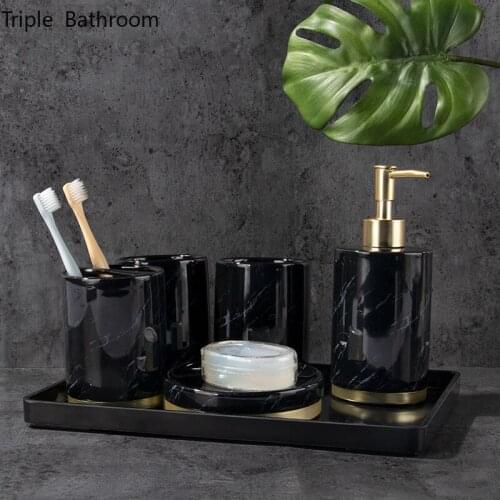 5/6pcs Ceramics Bathroom Accessories Set Soap Dispenser Toothbrush Holder Plastic tray European Home Bathroom Products