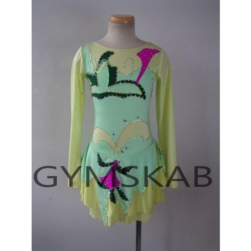 2018 New Style Colorful Figure Skating Dress Womens Girls Customized Ice Skating Dress Long-sleeved Gymnastics Costume 5452