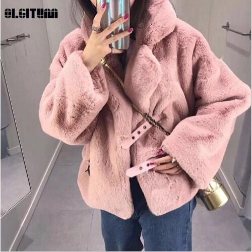 New 2020 Winter Soft Fur Coat Female Imitation Rabbit Fur Jacket Long Sleeve Loose Keep Warm Shaggy Fur Coat Women Outwear
