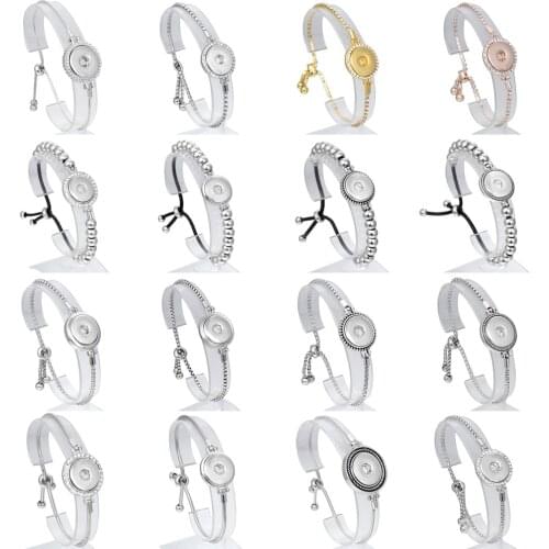 New Snap Jewelry Metal 18mm Snap Bracelet Bangles Button Adjustable Chain Bracelets for Women Summer Jewelry