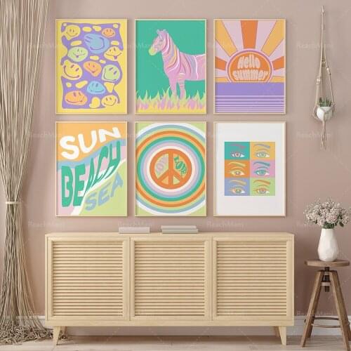 Colorful Prints Poster , Retro Print Wall Art, Pastel Prints Kids Room Wall Art Set, Boho Colorful Wall Art Bundle, Office Wall