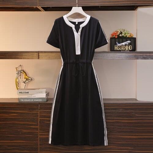 Plus Size Women Elegant Ruffle a-line Dress Summer 2021 Korean Fashion V-neck Cloak Sleeve Patchwork bow casual Party Dresses
