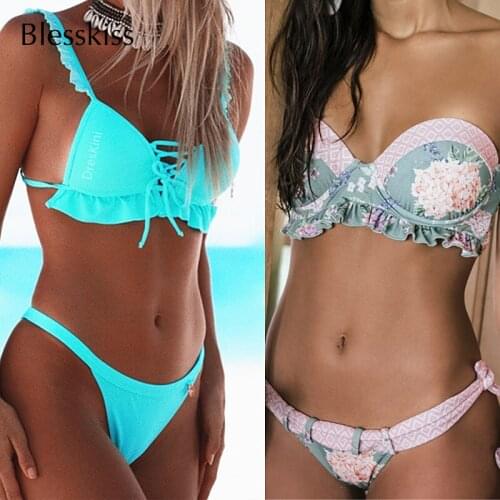 BLESSKISS Sexy Halter Push Up Bikini Women Swimsuit 2020 Sea Brazilian Leopard Bandeau Swimwear Bathing Suit Swimming Wear