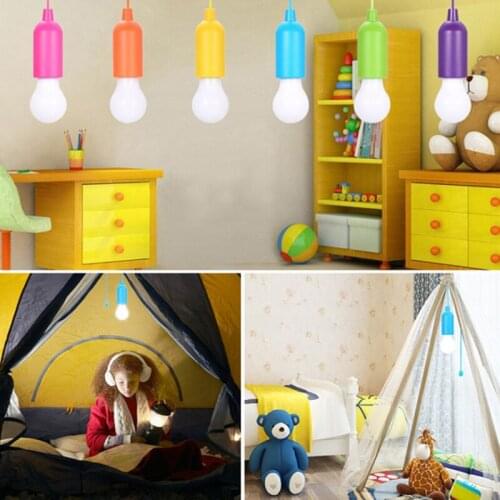 LED Hanging Light Bulb Battery Powered Colorful Pull Cord Bulbs LED Drop Lamps For Hiking Camping Tent Travel Home Party Decor