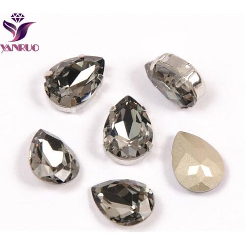 YANRUO Teardrop Grey Black Diamond Fancy Claw Rhinestones Sewing Ornaments Jewelry Appliques Gems for Crafts