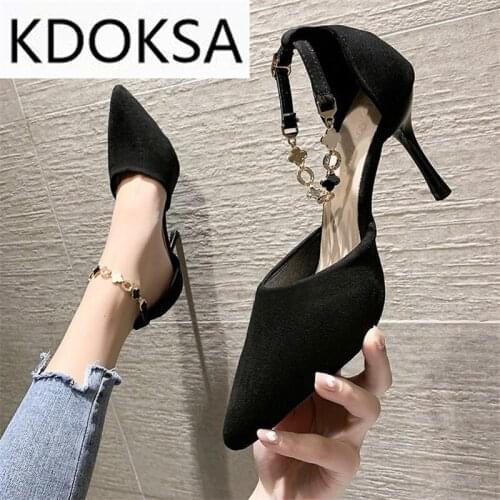 High Heels Women 2021 New Girls Hollow Baotou Word Buckle Strap Sandals Net Celebrity All-match Fashionable Womens Shoes