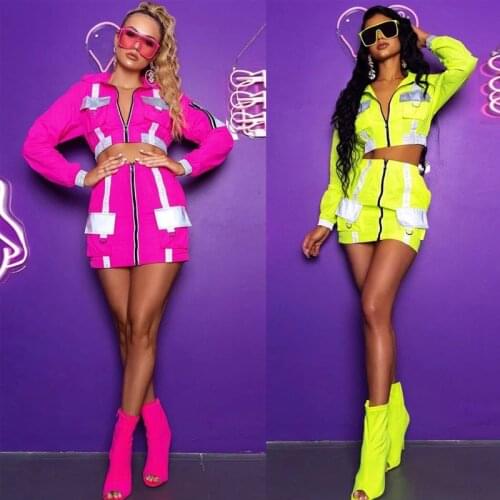 Women Party Nightclub Bar Girls DJ DS Hip Hop Costumes Ballroom Overalls Jazz Dance Clothes Fluorescent Color Clothing XS1668