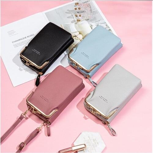 Women Cell Phone Purse Cross-body Shoulder Bag 8 Colors Solid PU Leather Shoulder Handbags Wallet Long Straps Female Clutch