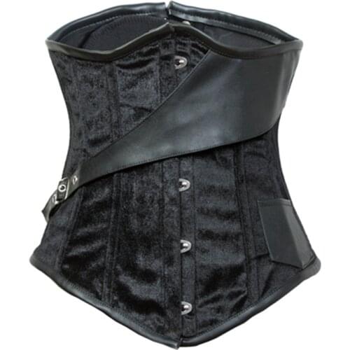 2016 Womens Sexy Velvet Black Corset Bustiers Under Bust Shapewear waist trainer corsets Corset gothic clothing steampunk
