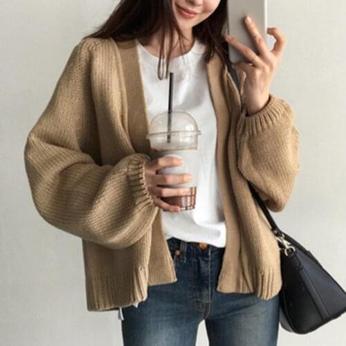 3 colors Womens Sweaters Cardigans Autumn Winter New Casual Solid V-Neck Open Stitch Loose Sweater Jacket Female Knit Coat