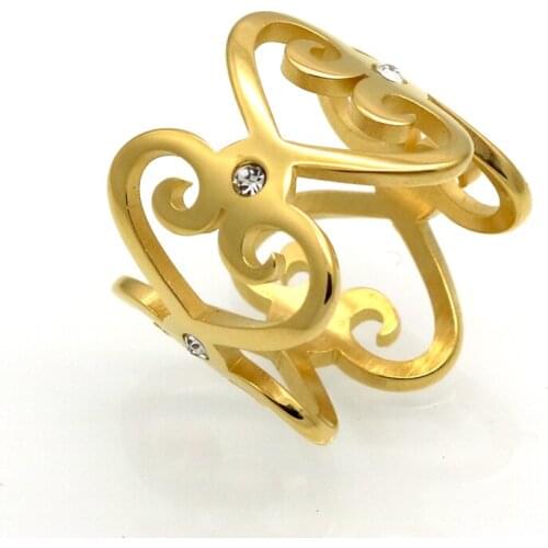 New Brand Love Ring For Women Gold Color Hollow Heart Rings Wedding Crystal Ring Stainless Steel Jewelry Female Finger Ring