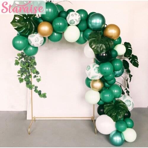 Staraise Tropical Forest Dark Green Balloon Straws Forest Party Decor Palm Leaf Vine Summer Green White Balloon Party Supplies