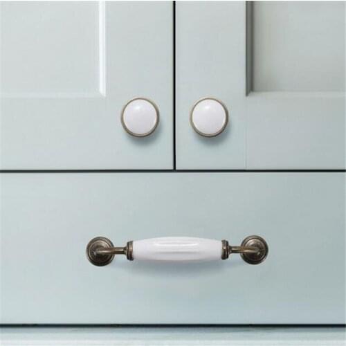 1Pc New Simple Ceramic Door Handle White European Ceramic Knob Handles Single Hole Drawer Door Wardrobe Door Pulls Furniture Diy