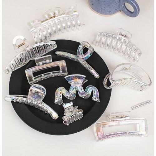 1 Pc New Laser Colorful Plastic Claw Clip For Women Girls Tough Hair Claw Large Size Hair Clamps Claw Clip Crab Hair Accessories