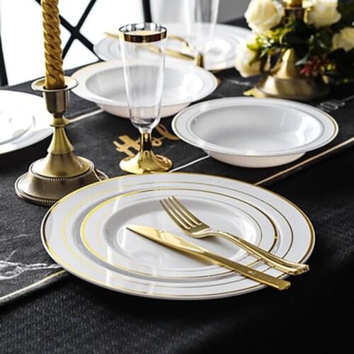 10/50pcs Disposable Cutlery Birthday Party Decorations Disposable Partys Assiette Jetable Cumpleaños Rietjes Plastic Gold Series