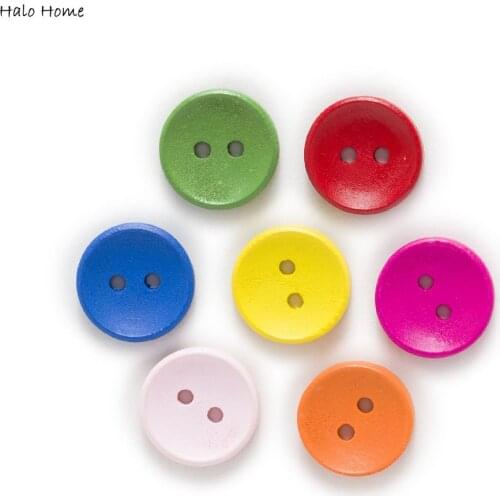50pcs 2 Hole Multi-Color Round 15mm Wood Buttons Decor Home Sewing Scrapbooking Clothing DIY