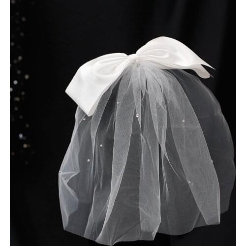 Korean Short face Veil satin bow Barette Exquisite New Headdress Mori Style Wedding hair Accessories