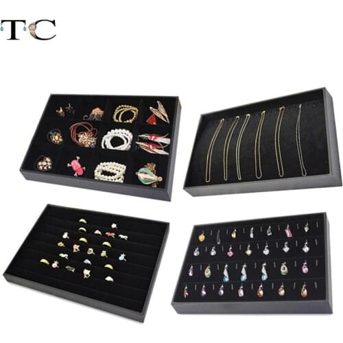 Promotion Velvet Jewelry Display Box for Ring Bracelet Necklace Watch Holder Tray Jewellery Storage Casket 35*24*3CM