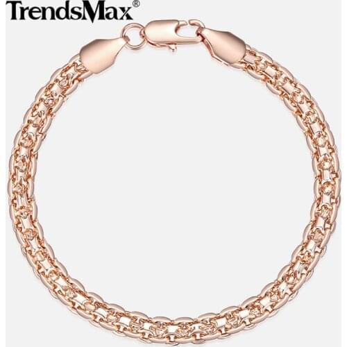 5mm Bracelet On Hand for Women Men 585 Rose Gold Bismark Link Chain Copper Bracelets Elegant Jewelry Gifts Wholesale GB422