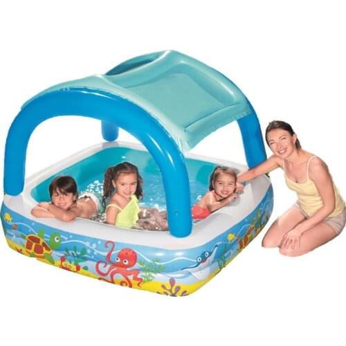 Baby Pool Float Cartoon Inflatable Boat Children Inflatable Swimming Pool With Sun Shade Paddling Pool For Kids Summer Pool Toys
