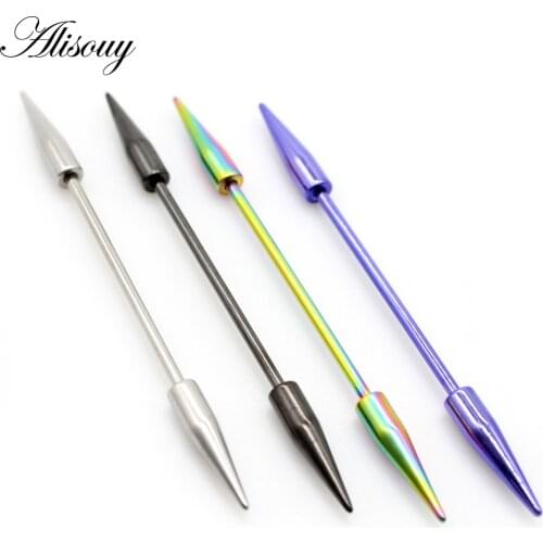 Alisouy 2pcs 14G Long Surgical Steel Spike Women Men Industrial Barbell Cartilage Earring Helix Body Piercing Jewelry Oreja Ring