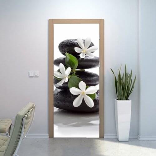 Door Stickers Home Decoration Renew Stone Bamboo Flower PVC Mural Paper Print Art Picture Self Adhesive Waterproof For Bedroom