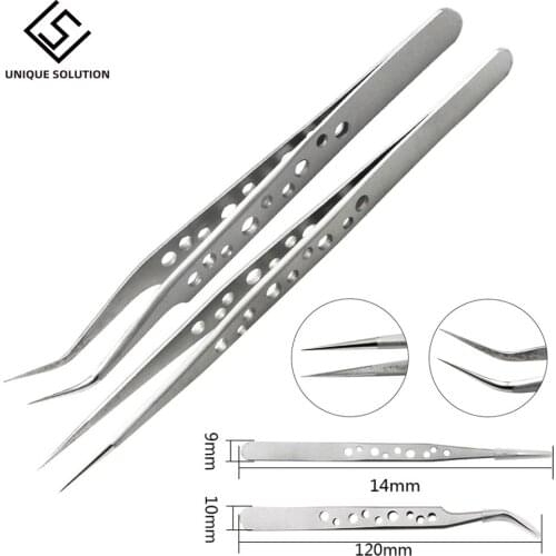 Electronics Industrial Tweezers Anti-static ESD Curved Straight Tip Precision Stainless Steel Forceps SMD Phone Repair Hand Tool