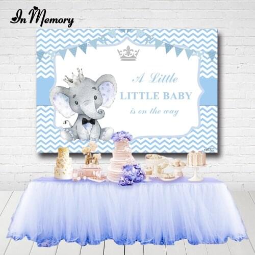 InMemory Elephant Baby Shower Backdrops For Photo Studio Light Blue Stripes Crown Kids Birthady Party Photography Backgrounds